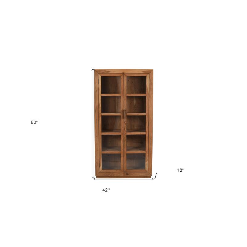 HomeRoots 80" Brown Solid Wood Display Stand With Two Doors