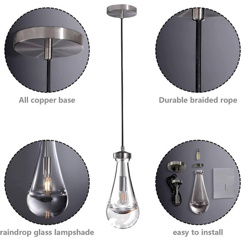 KAYLA Farmhouse Chandelier for Staircase, Foyer, Glass Pendant Light Fixture for Kitchen Island (Bulb Included)