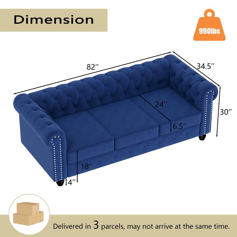 Classic Tufted Velvet Upholstered Chesterfield Club Chair and Sofa 2 Pieces with Nailhead for Living Room by Morden Fort