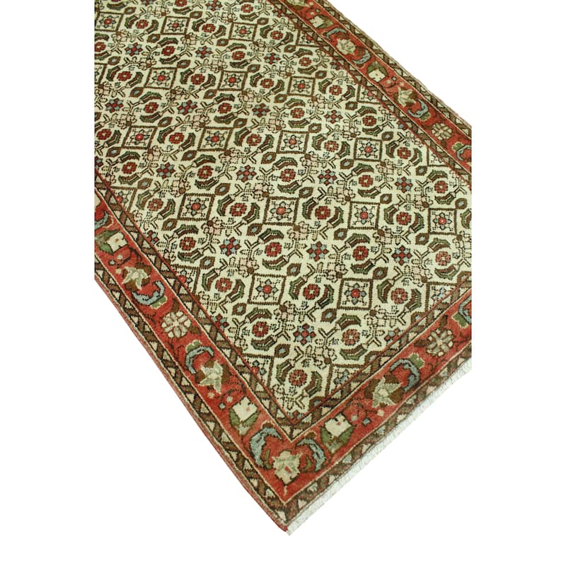 Fine Vintage Distressed Eliu Ivory/Rust Runner - 3'7" x 12'10"