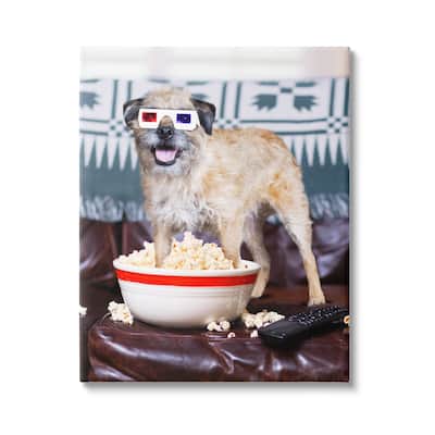 Stupell Dog 3-D Movie Night Couch Snacking Popcorn Canvas Wall Art ...