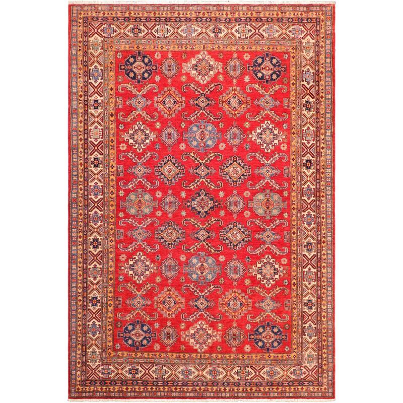 Super Tribal Kazak Lorinda Red/Beige Hand-knotted Rug - 8'3 x 9'8 - 8'3" x 9'8"