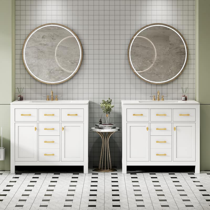 72''Vanity With Ceramic Sink Combo Set, Modern Freestanding Single Cabinet With 4 Drawers & 2 Cabinets,Storage Cabinet - White
