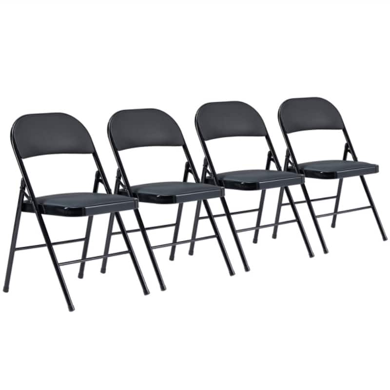 4pcs Elegant Foldable Iron & PVC Chairs for Convention & Exhibition Black - 15.75"L x 17.72"W x 30.71"H