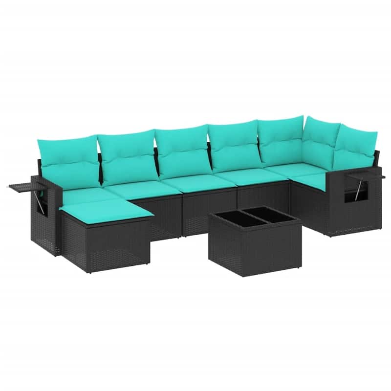 vidaXL Patio Sofa Set with Cushions Outdoor Conversation Furniture Poly Rattan - 24.4 x 24.4 x 27.2