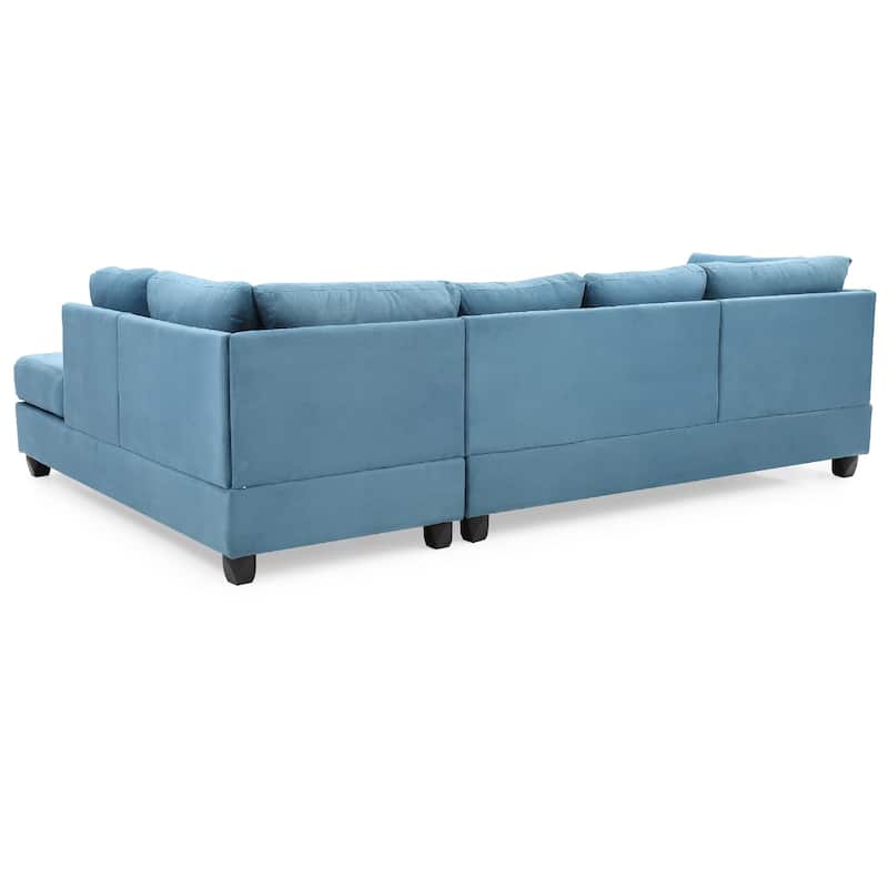 Reversible Microsuede 4-Seater Sectional Sofa with Throw Pillows - 111" - Blue