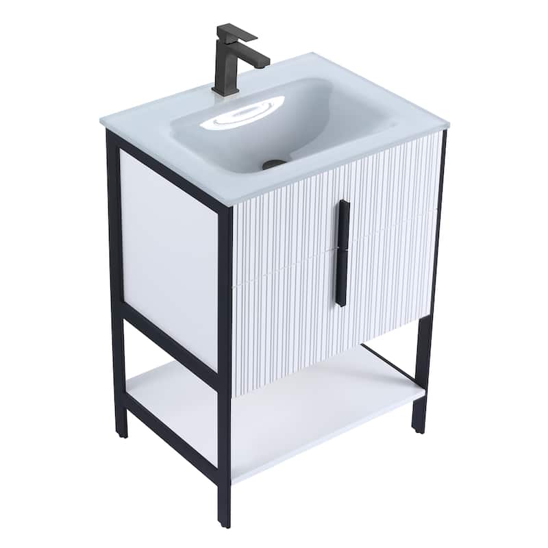 Fine Fixtures Serenity Modern Bathroom Vanity with White Glass Top