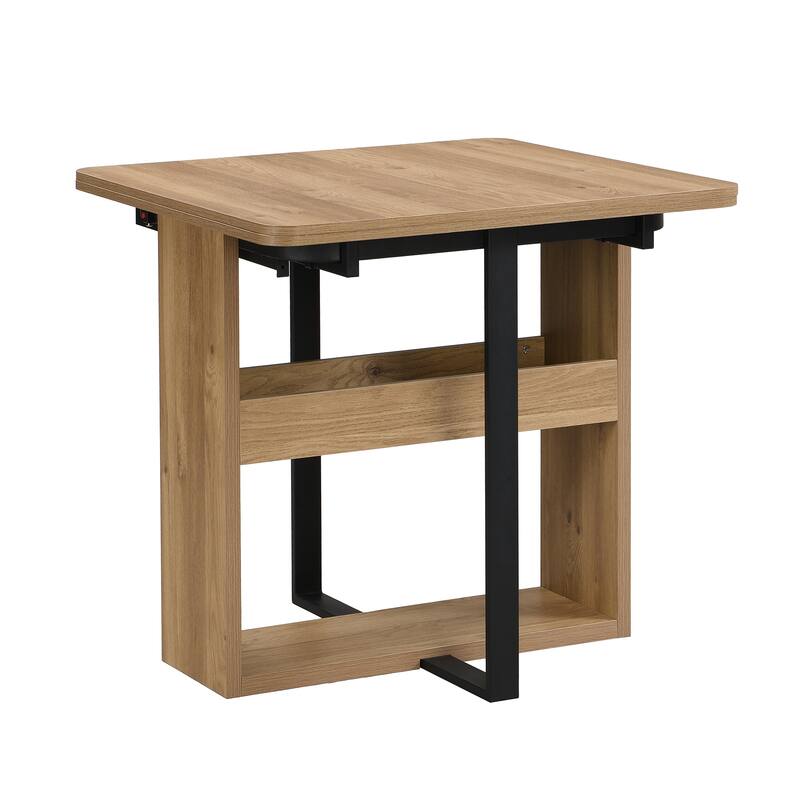 Modern 5-Piece Extendable Dining Table Set, 63" Kitchen Foldable Wooden Table with Lower Storage Shelf and 4 PU Leather Chairs