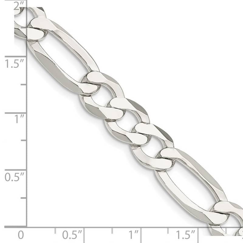 Curata 925 Sterling Silver 9.5mm Polished Flat Figaro Chain Necklace