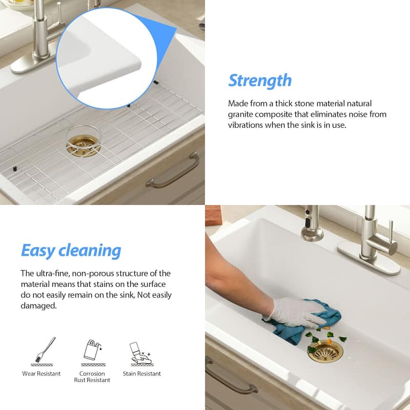 25"/33" Topmount/Drop-in Granite Composite Kitchen Sink Top Counter Single Bowl Sink
