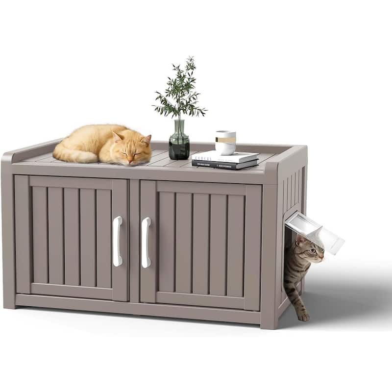 Decksplore Insulated Resin Cat House Weatherproof Outdoor Shelter Indoor Comfort with Easy Assembly - BROWN