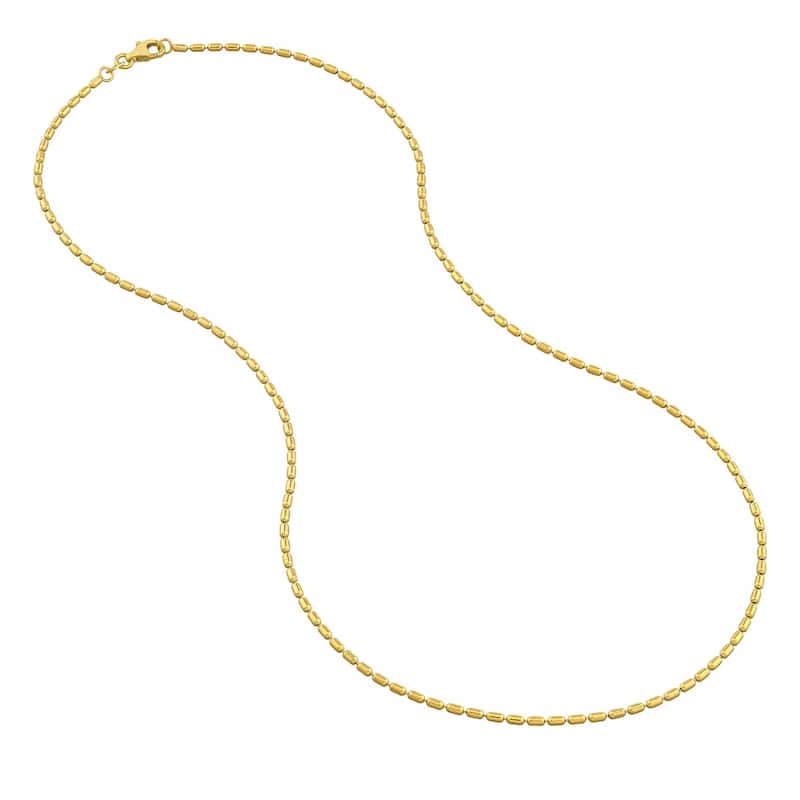 Curata 14k Yellow Gold 1.5mm Long Bead Chain Necklace (Lobster)