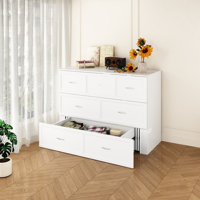 Full Size Murphy Bed Chest with Drawers For Home Office or Small Room