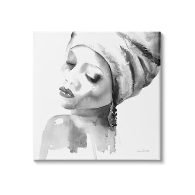 Stupell Woman With Headwrap Tranquil Black White Watercolor Portrait Canvas Wall Art