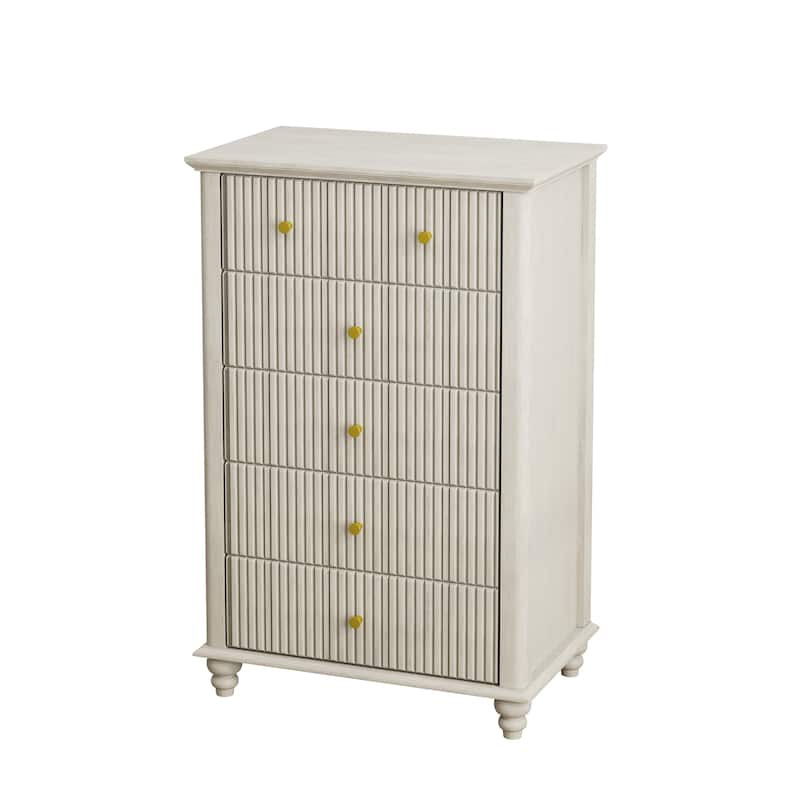 Fluted 5 Drawer Dresser, 45 Inch Tall Modern Chest of Drawers, Bedroom Dresser with Metal Handle, Wooden Drawer Organizer