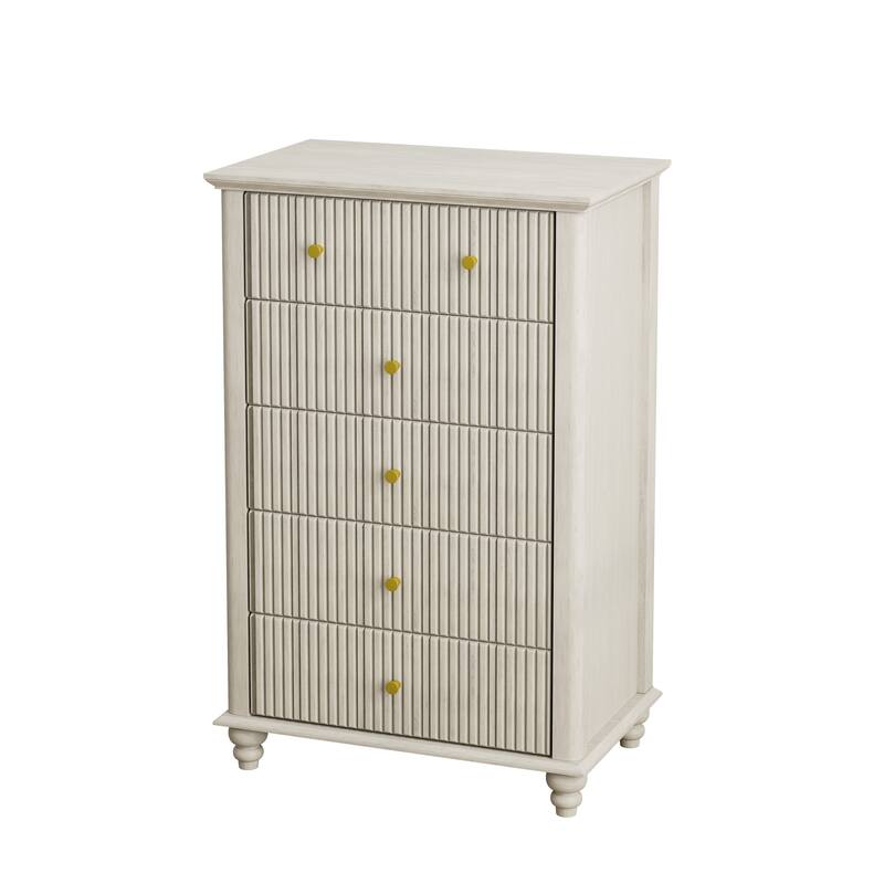 Fluted 5-Drawer Dresser in Beige, Versatile Wooden Storage Solution