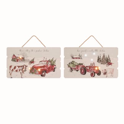 Transpac MDF Light Up Cmas Slat Decor Set of 2 Christmas Home Decorations - Multicolor