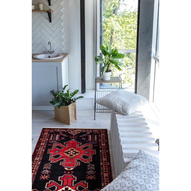 ECARPETGALLERY Hand-knotted Anadol Navy, Red Wool Rug - 3'4 x 9'8