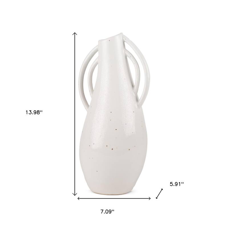 14" Off White Speckle Ceramic Amphora Table Vase - 7.09