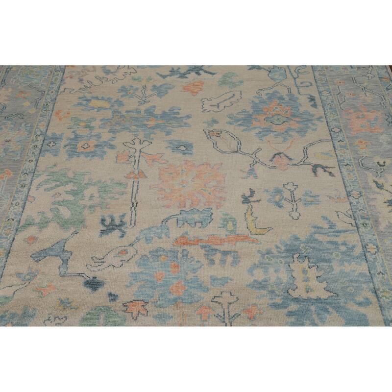 Oushak Indian Area Rug Handmade Beige Wool Carpet - 8'0" x 10'5"