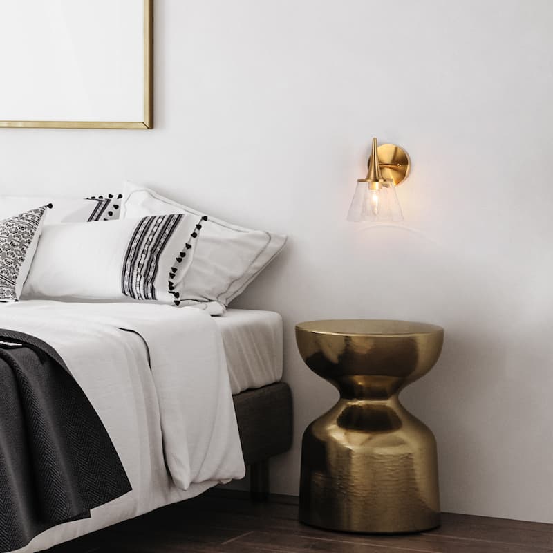 Mola Modern Gold 1-Light Bathroom Vanity Light Seeded Glass Wall Sconces - D 6" x H 9"