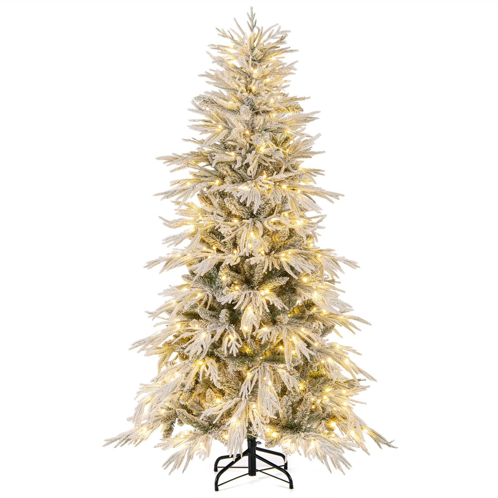 Gymax 6/7/8 FT Artificial Christmas Tree w/1108 PE PVC Branch Tips & - Green, White