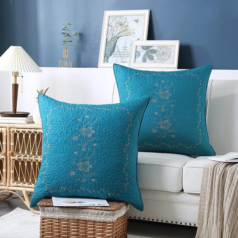 MarCielo 2 Pack Pillow Shams Throw Pillow Covers Euro Sham Embroidery