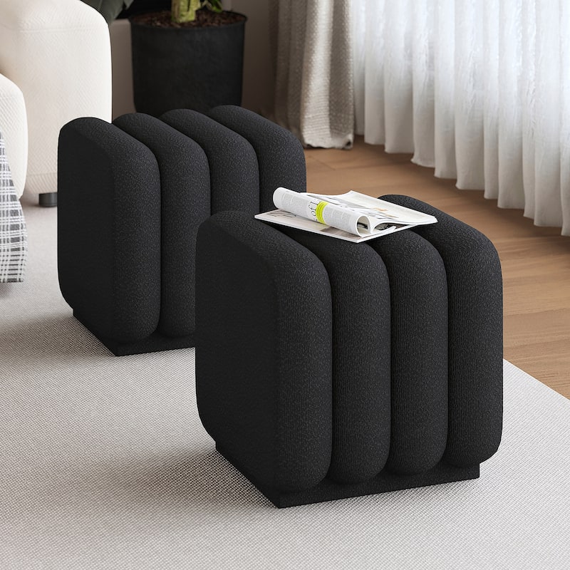 Contemporary Boucle Fabric Small Square Ottoman