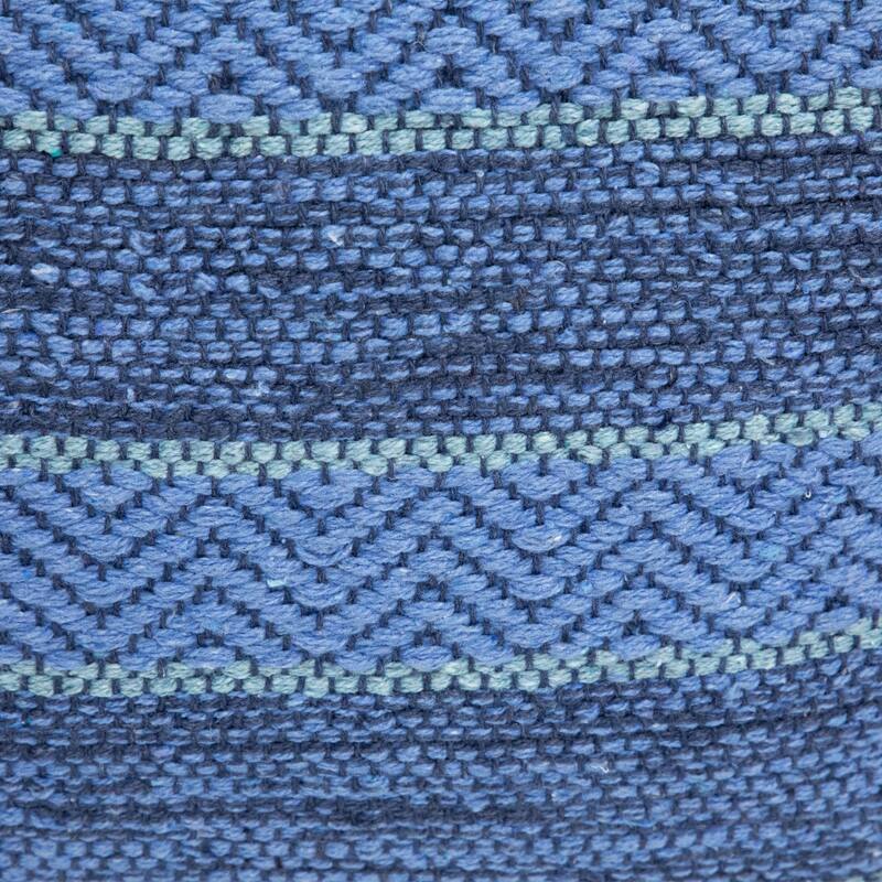 Striped Woven Cotton Square Pouf - 14" - Blue