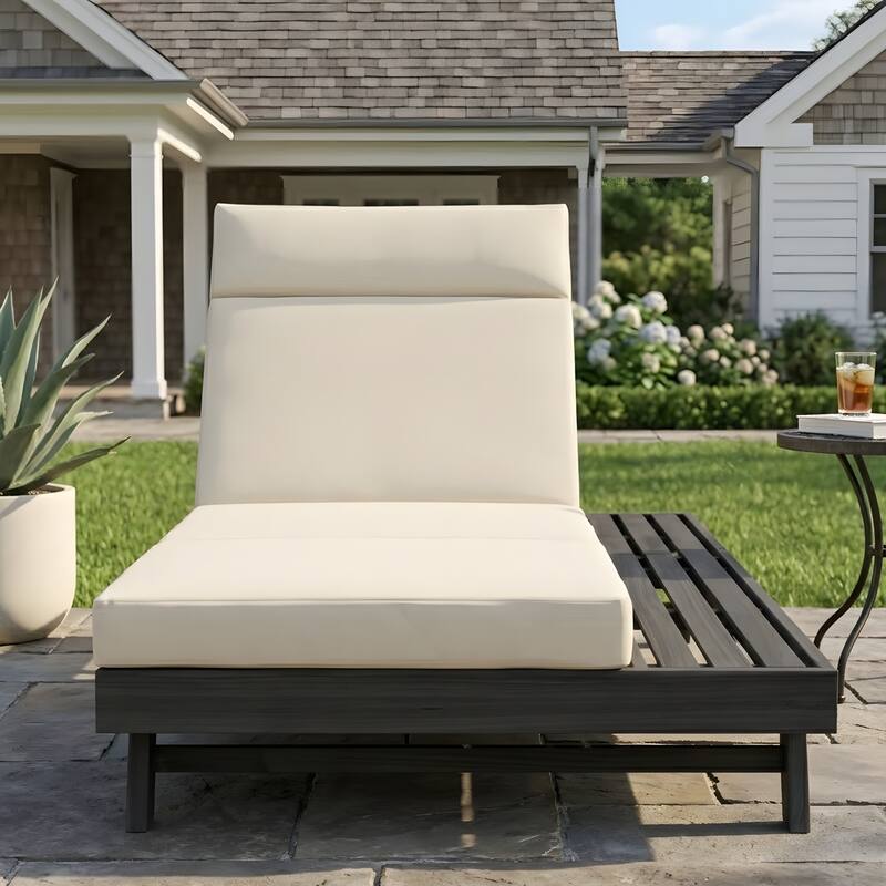 Outdoor Patio Lounge Chair, Adjustable Recliner with Headrest and Retractable Side Tray
