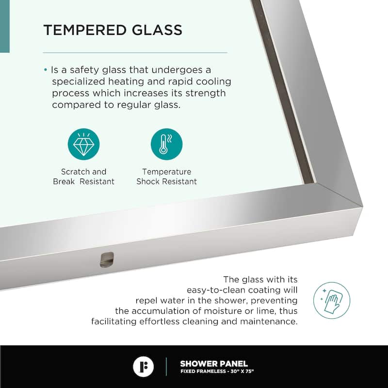 Fine Fixtures Single Fixed Clear Tempered Glass Shower Panel