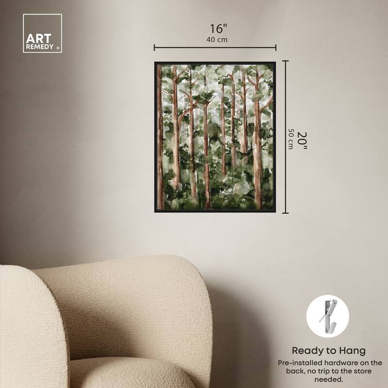 Art Remedy Wildy Forest Framed Landscape 1 Piece Canvas Wall Art Watercolor Style