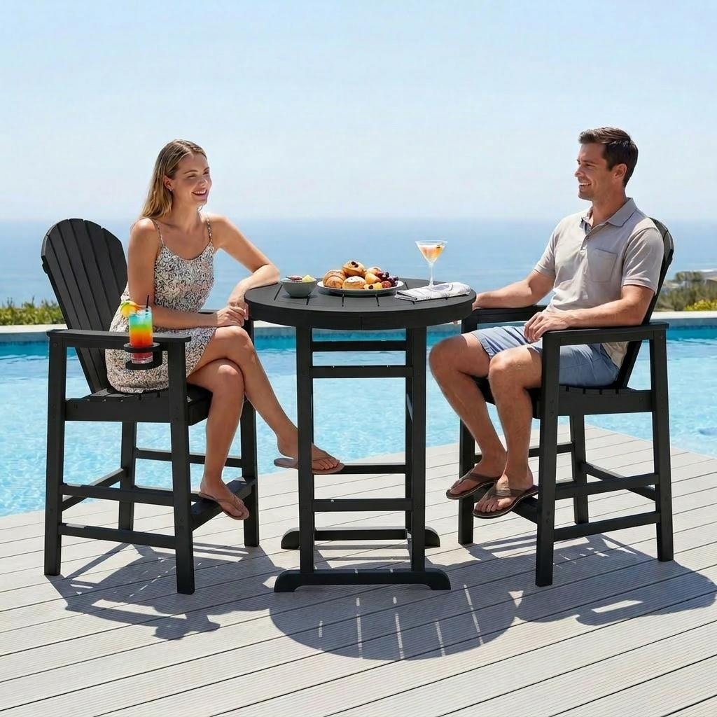3-Piece HDPE Round Bar Table with 2 Bar Stools