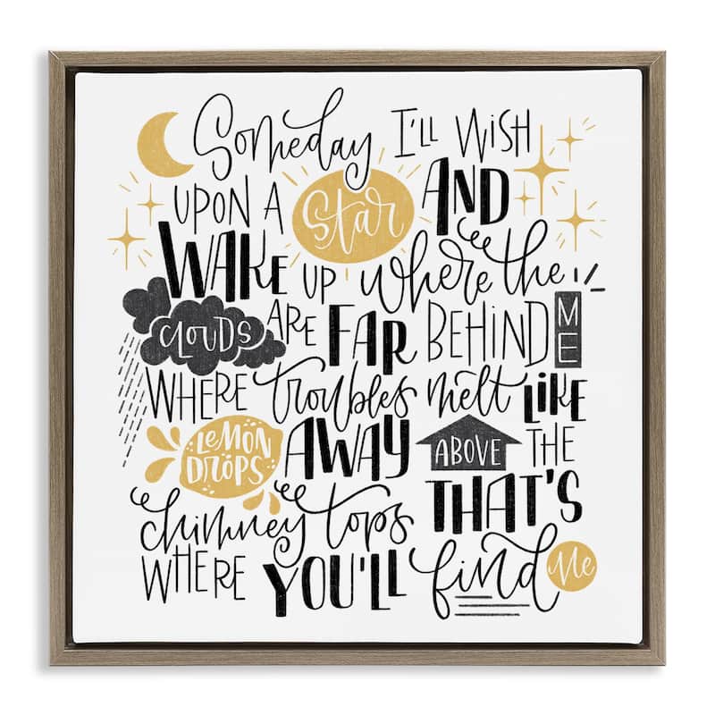 Stupell Over The Rainbow Poem Framed Floater Canvas Wall Art Design By Sarah Hickman - 18 x 18 - Brown