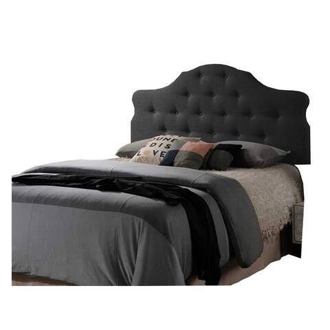 Button Tufted Queen Headboard with Arched Curved Design, Dark Gray