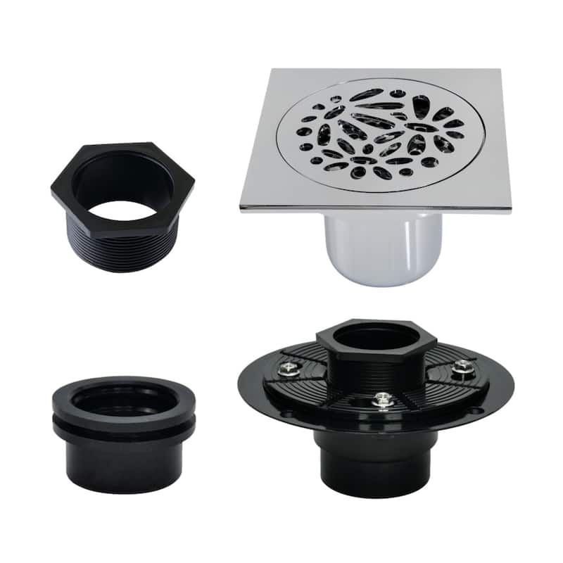 Watercourse 4-Inch Square Brass Shower Drain - Polished Chrome
