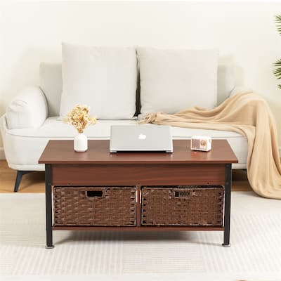 Metal Coffee Table with a Lifting Table and Hidden Storage Space
