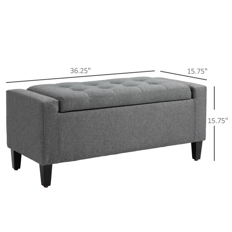 Upholstered Bench Storage Bench with Lift Top, Gray Storage Ottoman Indoor Bench Vanity Bench with Button Tufted