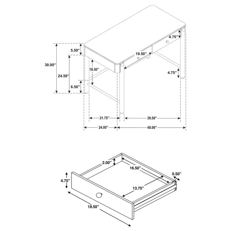 Arini 2-drawer Vanity Desk Makeup Table Sand Wash - 48"w x 26.25"d x 30"h