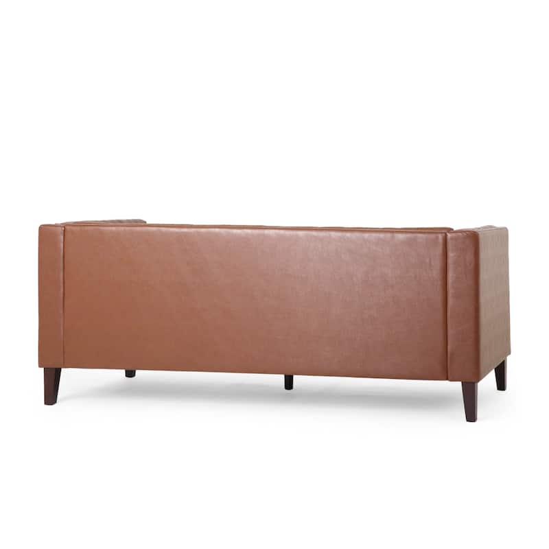 75.50" Faux Leather Sofa Couch with Wood Legs, Apartment Loveseat, Retro Upholstered Sofa for Living Room