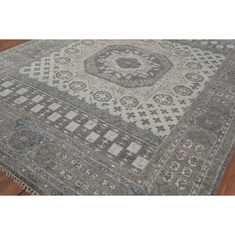 Transitional Beige Oushak Indian Area Rug Hand-Knotted Wool Carpet - 7'10" x 10'2"