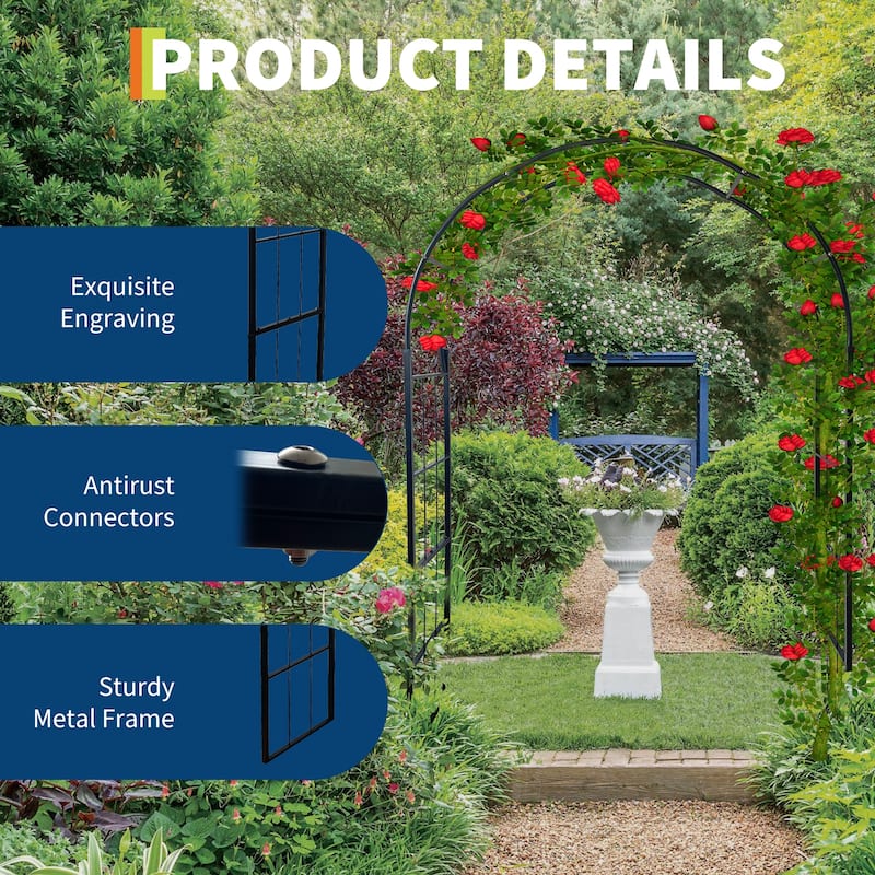 Metal Garden Arch, Outdoor Lawn Arbor with Stakes, Garden Arch Arbor Trellis for Climbing Plants, Wedding Archway Decor