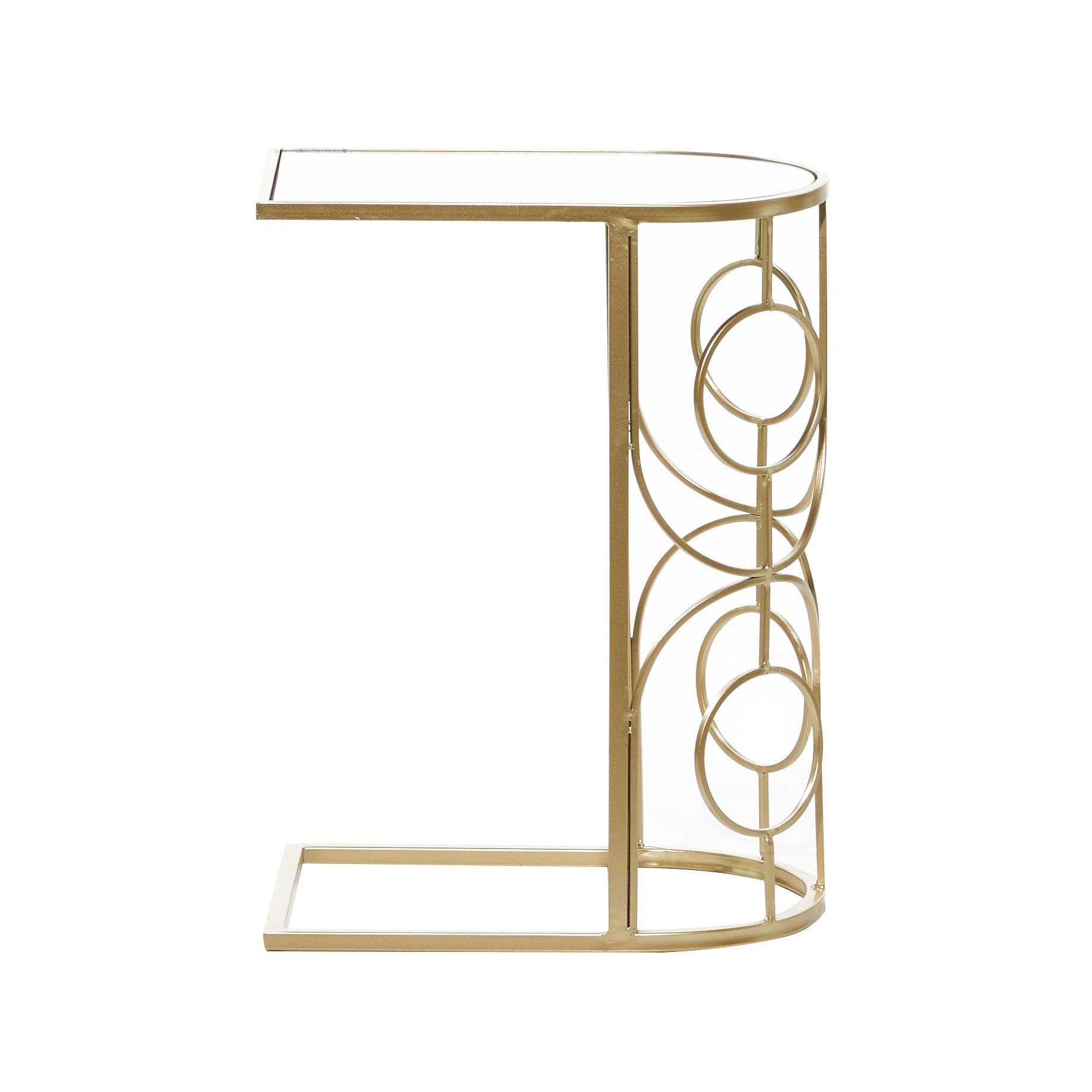 Gold Metal Geometric Side End Accent Table with Mirrored Glass Top