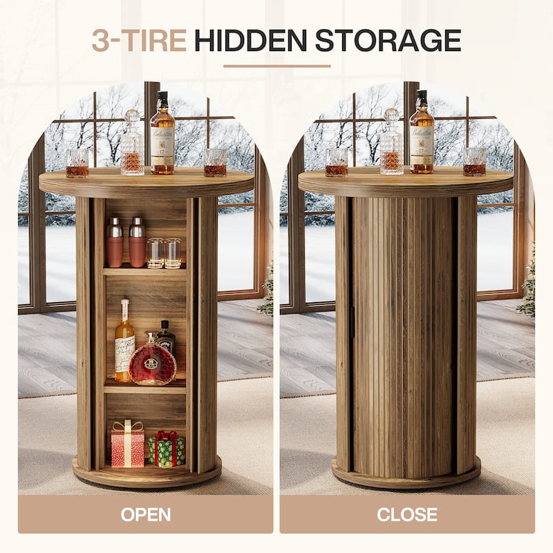 Bar Table, Hidden Storage Cocktail Table, Bistro High Top Pub Unit Kitchen Party Accent Pub Table