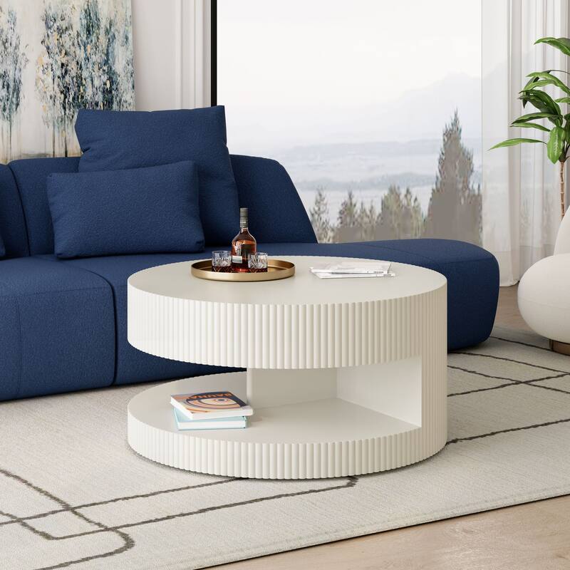 Vertical Stripe Design Coffee Table with Storage - White