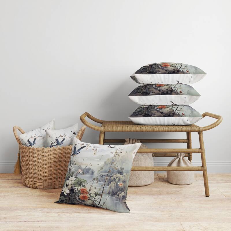 Mystical Wing Peak Faux Suede Reversible Throw Pillow Gray and Blue