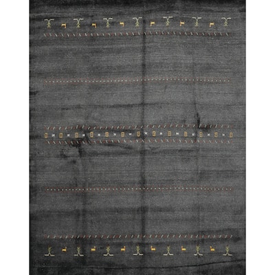 Hand Knotted Oriental 100% Wool Carpet Tribal Animal Pictorial Greys & Charcoal Gabbeh Area Rug - 8' 0'' X 7' 11''