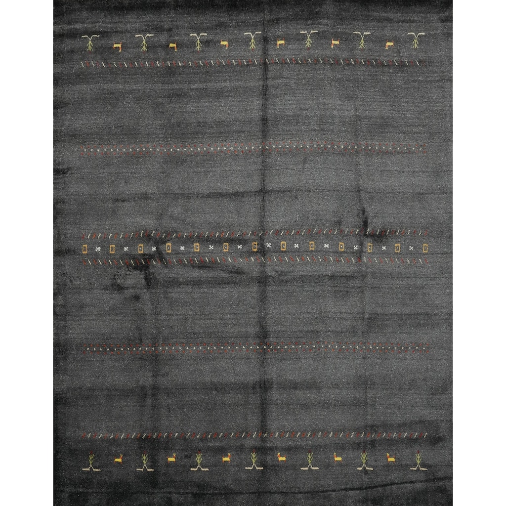 Hand Knotted Oriental 100% Wool Carpet Tribal Animal Pictorial Greys & Charcoal Gabbeh Area Rug - 8' 0'' X 7' 11''