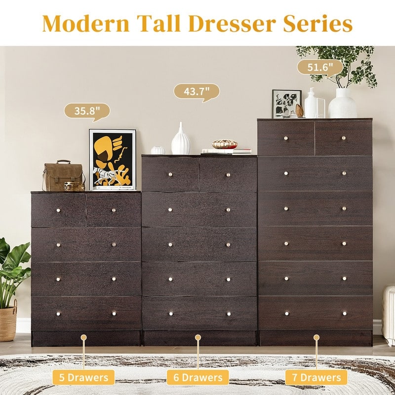 Large 7-Drawer Dresser For Bedroom And Chest Of Drawers With Sturdy Construction Wood Storage Organizer For Closet
