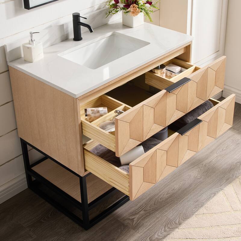 Milagro Bath Vanity with White Quartz Stone Top without Mirror